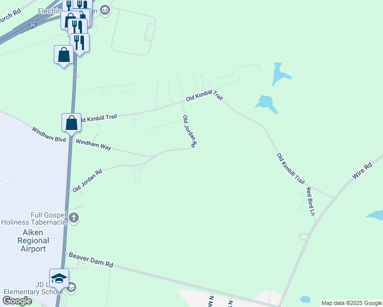 map of restaurants, bars, coffee shops, grocery stores, and more near 1028 Old Jordan Road in Aiken