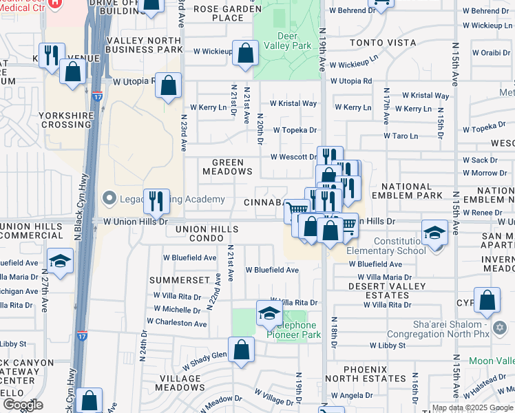 map of restaurants, bars, coffee shops, grocery stores, and more near 2020 West Union Hills Drive in Phoenix