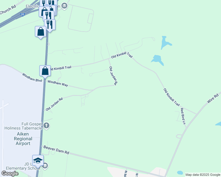 map of restaurants, bars, coffee shops, grocery stores, and more near 1028 Old Jordan Road in Aiken