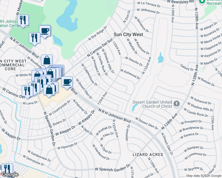 map of restaurants, bars, coffee shops, grocery stores, and more near 13247 West Prospect Drive in Sun City West