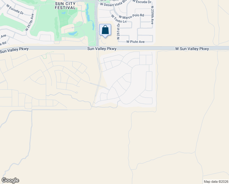 map of restaurants, bars, coffee shops, grocery stores, and more near 18850 North 261st Lane in Buckeye