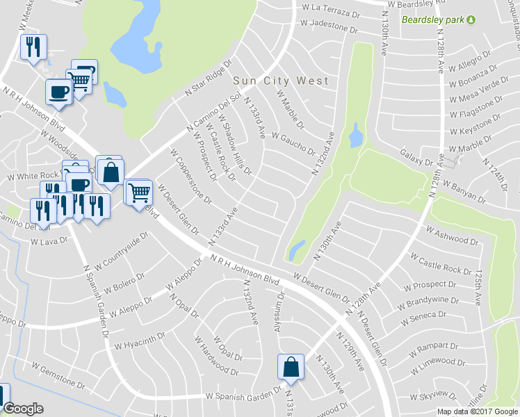 map of restaurants, bars, coffee shops, grocery stores, and more near 13230 West Prospect Drive in Sun City West