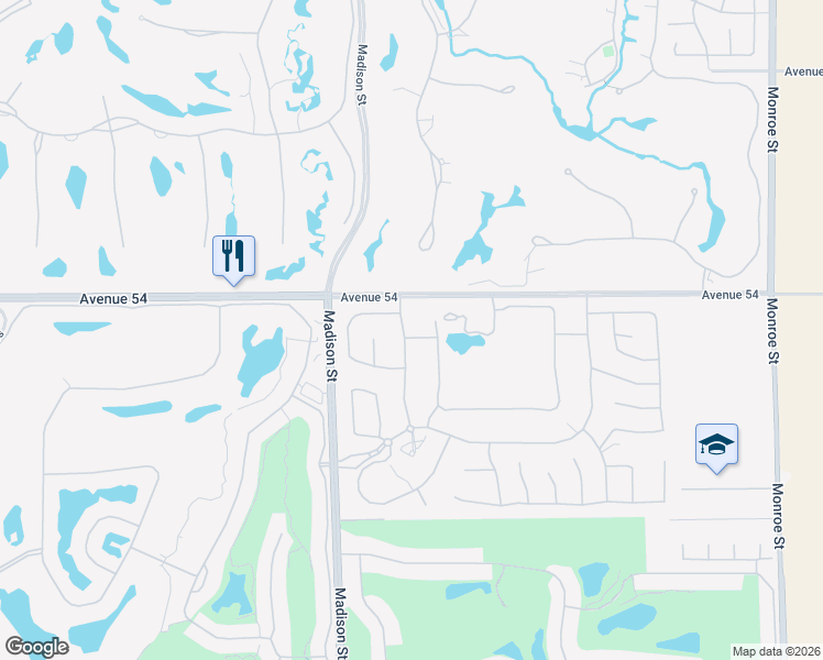 map of restaurants, bars, coffee shops, grocery stores, and more near 54180 Alysheba Drive in La Quinta