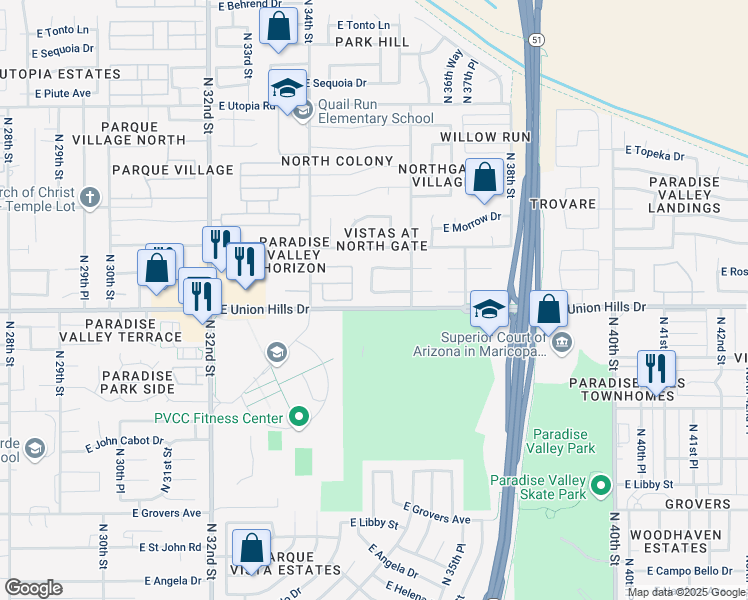 map of restaurants, bars, coffee shops, grocery stores, and more near 3511 East Renee Drive in Phoenix