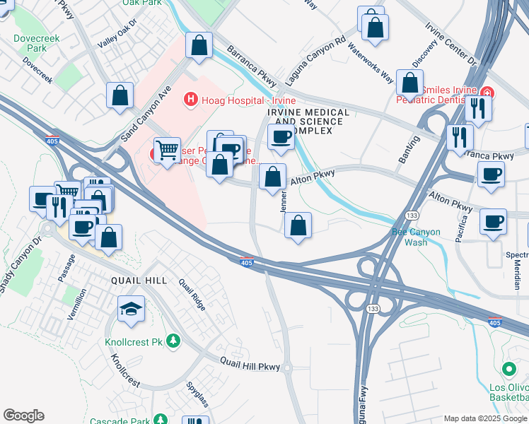 map of restaurants, bars, coffee shops, grocery stores, and more near 3 Jenner in Irvine