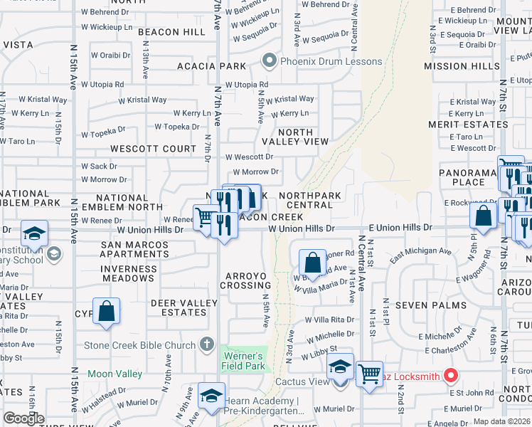 map of restaurants, bars, coffee shops, grocery stores, and more near 18612 North 4th Drive in Phoenix