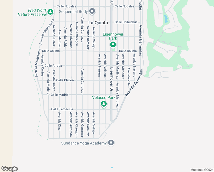 map of restaurants, bars, coffee shops, grocery stores, and more near 54066 Avenue Velasco in La Quinta