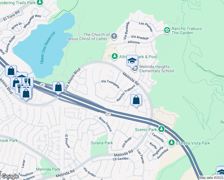 map of restaurants, bars, coffee shops, grocery stores, and more near 12 El Guiro in Rancho Santa Margarita