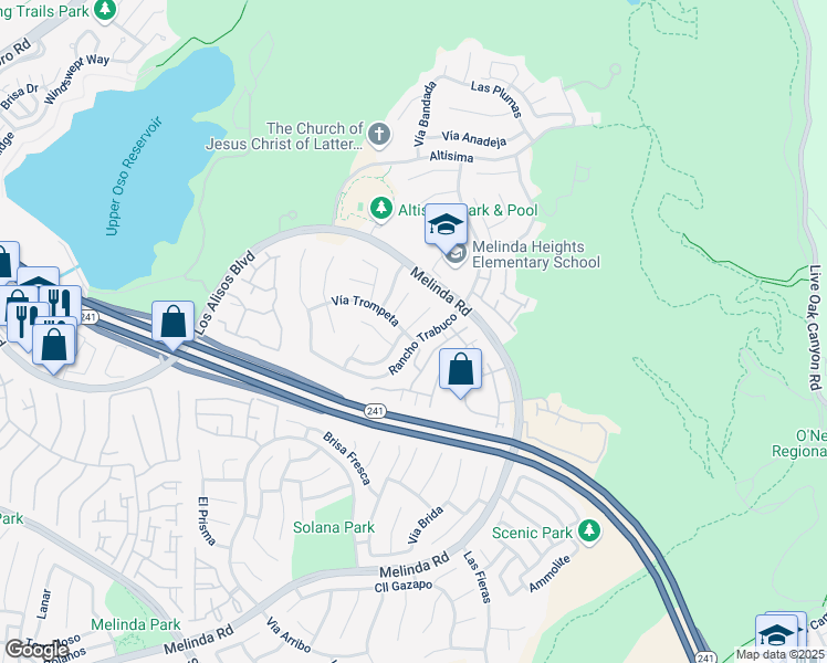 map of restaurants, bars, coffee shops, grocery stores, and more near 20 Las Castanetas in Rancho Santa Margarita