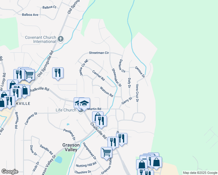 map of restaurants, bars, coffee shops, grocery stores, and more near 2537 Carmel Rd in Birmingham