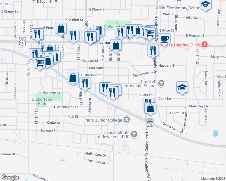 map of restaurants, bars, coffee shops, grocery stores, and more near 653 23rd Street Southeast in Paris
