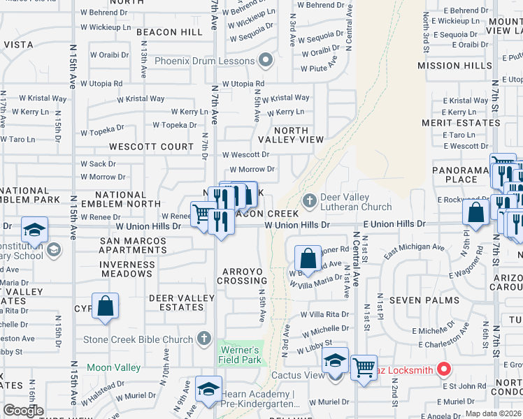 map of restaurants, bars, coffee shops, grocery stores, and more near 18612 North 4th Drive in Phoenix