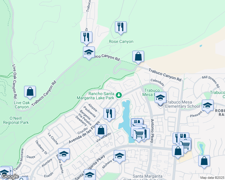 map of restaurants, bars, coffee shops, grocery stores, and more near 38 Dianthus in Rancho Santa Margarita