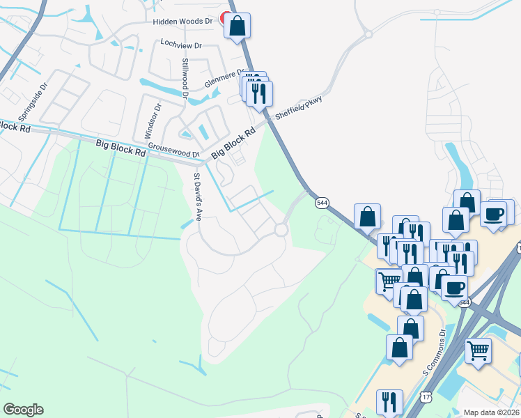 map of restaurants, bars, coffee shops, grocery stores, and more near 107 Machrie Loop in Myrtle Beach