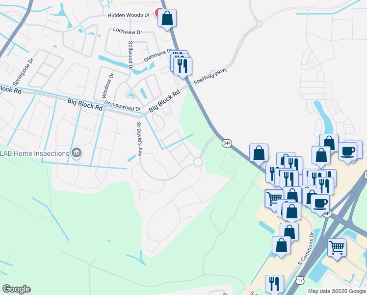 map of restaurants, bars, coffee shops, grocery stores, and more near 107 Machrie Loop in Myrtle Beach