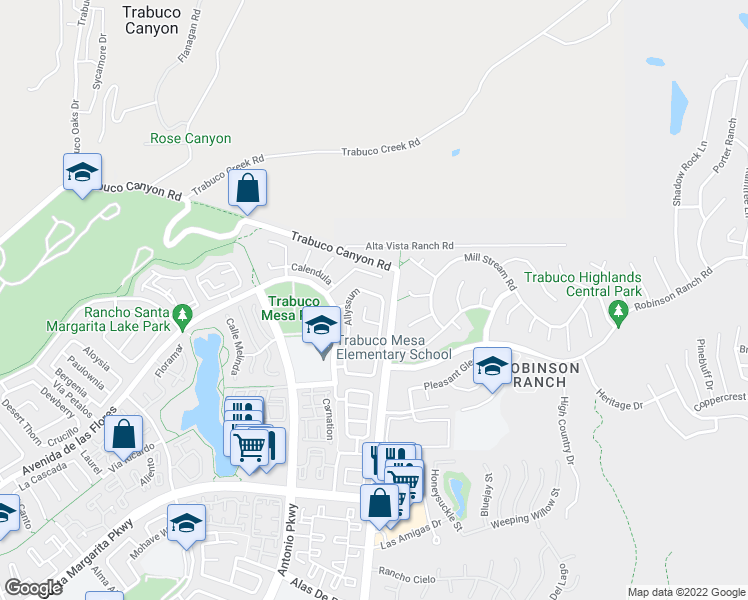 map of restaurants, bars, coffee shops, grocery stores, and more near 8 Mandevilla in Rancho Santa Margarita