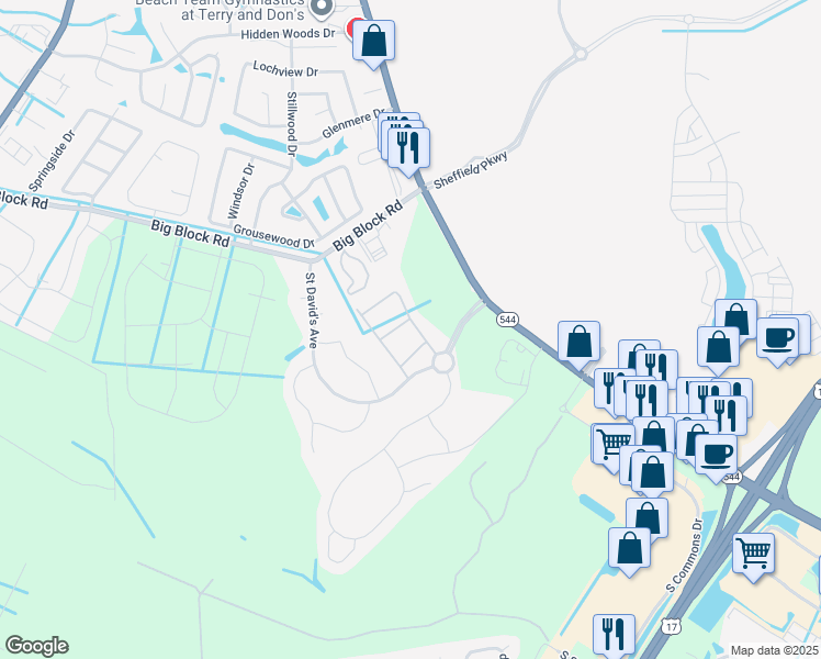 map of restaurants, bars, coffee shops, grocery stores, and more near 115 Machrie Loop in Myrtle Beach