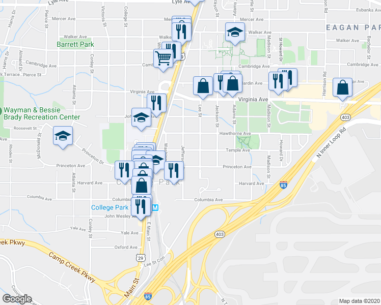 map of restaurants, bars, coffee shops, grocery stores, and more near 1736 Temple Avenue in Atlanta