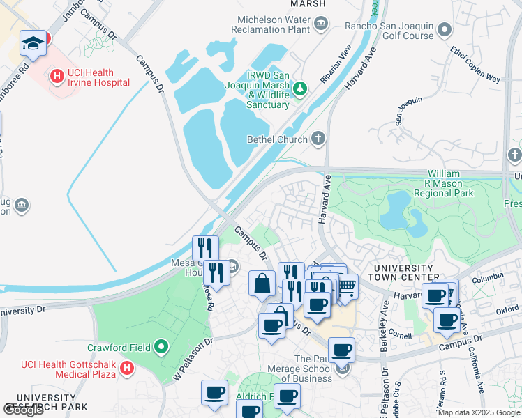 map of restaurants, bars, coffee shops, grocery stores, and more near 291 Stanford in Irvine