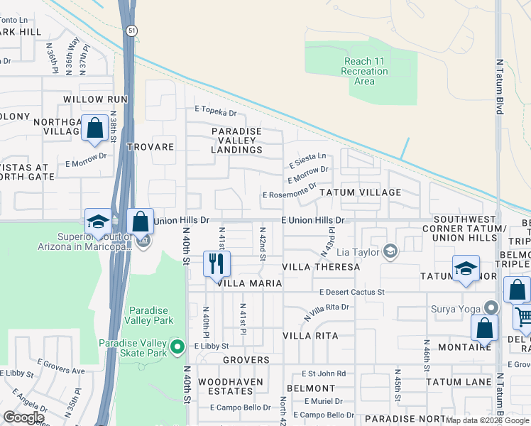 map of restaurants, bars, coffee shops, grocery stores, and more near 4207 East Renee Drive in Phoenix