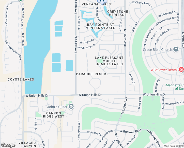 map of restaurants, bars, coffee shops, grocery stores, and more near 10950 West Union Hills Drive in Sun City