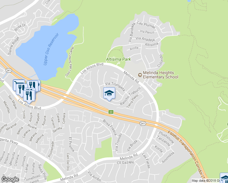 map of restaurants, bars, coffee shops, grocery stores, and more near 6 El Guiro in Rancho Santa Margarita