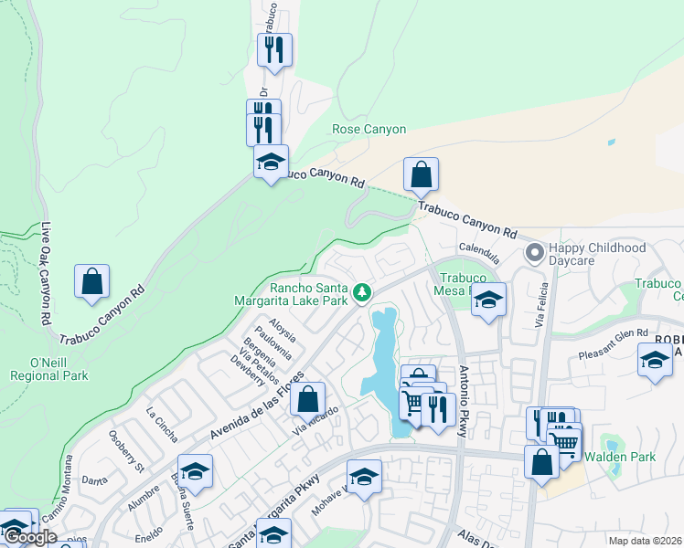 map of restaurants, bars, coffee shops, grocery stores, and more near 38 Dianthus in Rancho Santa Margarita
