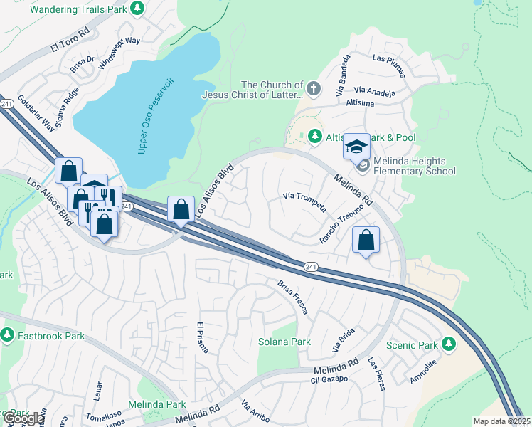 map of restaurants, bars, coffee shops, grocery stores, and more near 43 La Sordina in Rancho Santa Margarita
