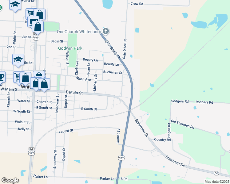 map of restaurants, bars, coffee shops, grocery stores, and more near 807 E Main St in Whitesboro