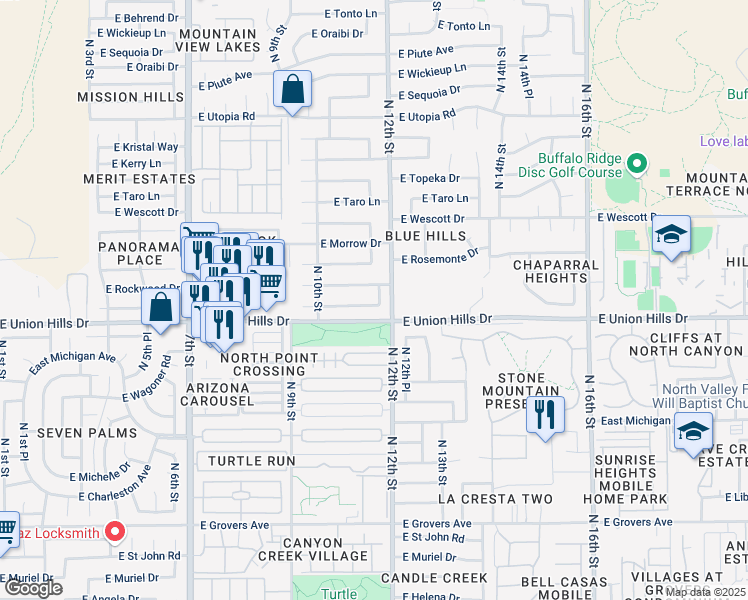 map of restaurants, bars, coffee shops, grocery stores, and more near 1126 East Renee Drive in Phoenix