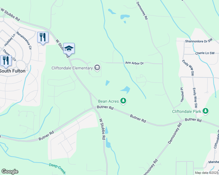 map of restaurants, bars, coffee shops, grocery stores, and more near 5085 Butner Road in College Park