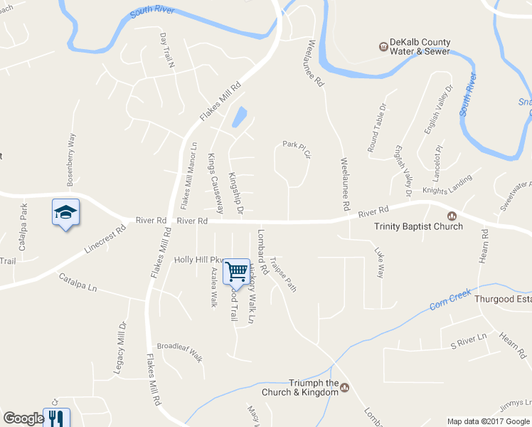 map of restaurants, bars, coffee shops, grocery stores, and more near 4554 River Road in Ellenwood