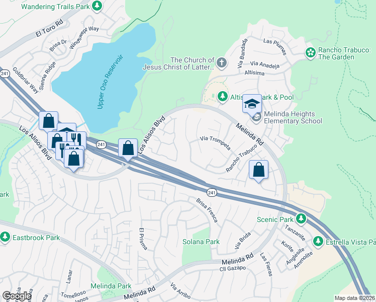 map of restaurants, bars, coffee shops, grocery stores, and more near 43 La Sordina in Rancho Santa Margarita
