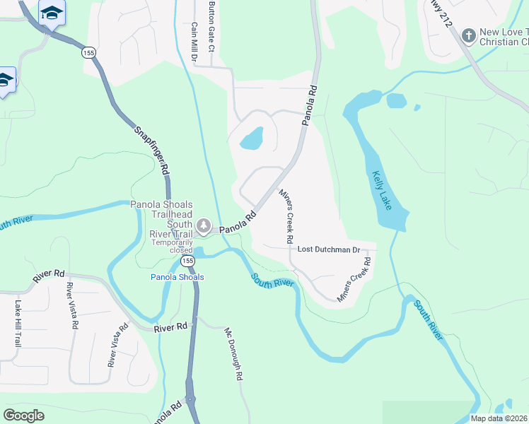 map of restaurants, bars, coffee shops, grocery stores, and more near 4338 Panola Road in Stonecrest