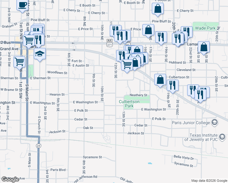 map of restaurants, bars, coffee shops, grocery stores, and more near 640 12th Street Southeast in Paris