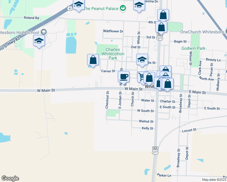 map of restaurants, bars, coffee shops, grocery stores, and more near 512 West Main Street in Whitesboro