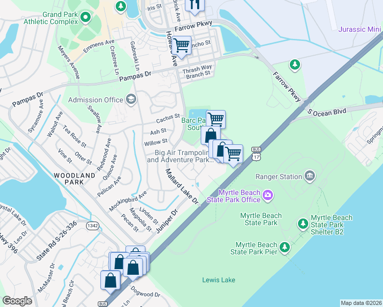 map of restaurants, bars, coffee shops, grocery stores, and more near 1621 Carlton Drive in Myrtle Beach