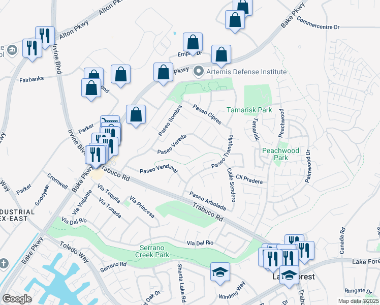 map of restaurants, bars, coffee shops, grocery stores, and more near 24931 Avenida Libre in Lake Forest