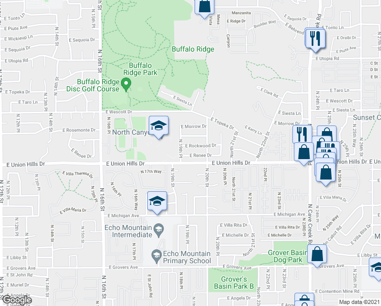 map of restaurants, bars, coffee shops, grocery stores, and more near 1940 East Renee Drive in Phoenix