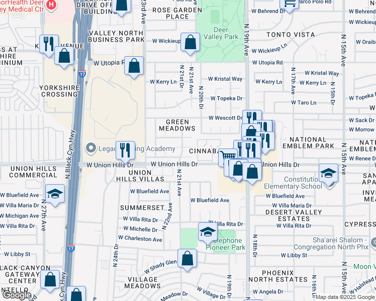 map of restaurants, bars, coffee shops, grocery stores, and more near 2102 West McRae Way in Phoenix