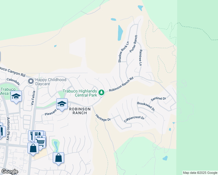 map of restaurants, bars, coffee shops, grocery stores, and more near 21121 Winchester Drive in Trabuco Canyon