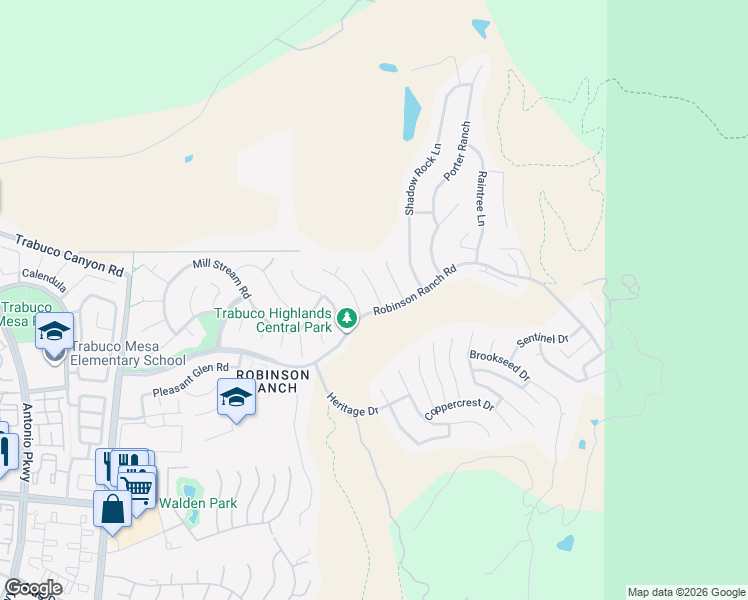 map of restaurants, bars, coffee shops, grocery stores, and more near 21121 Winchester Drive in Trabuco Canyon