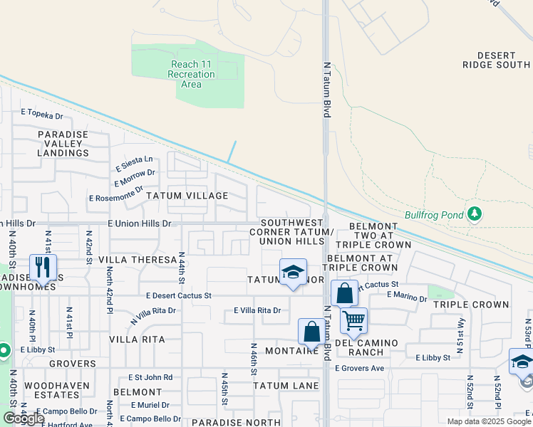 map of restaurants, bars, coffee shops, grocery stores, and more near 4727 East Union Hills Drive in Phoenix