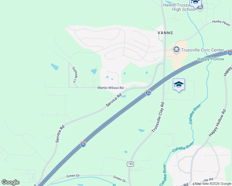 map of restaurants, bars, coffee shops, grocery stores, and more near 6580 Service Road in Trussville