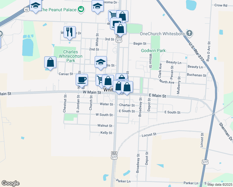 map of restaurants, bars, coffee shops, grocery stores, and more near Texas 56 in Whitesboro