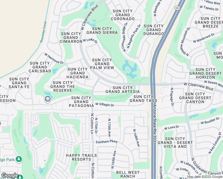map of restaurants, bars, coffee shops, grocery stores, and more near 16961 West Artesia Drive in Surprise