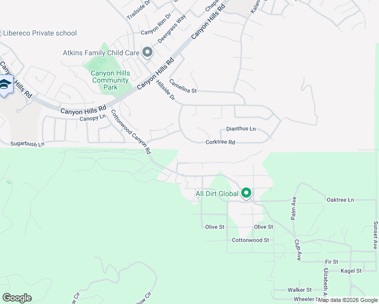 map of restaurants, bars, coffee shops, grocery stores, and more near 24020 Acacia Street in Menifee