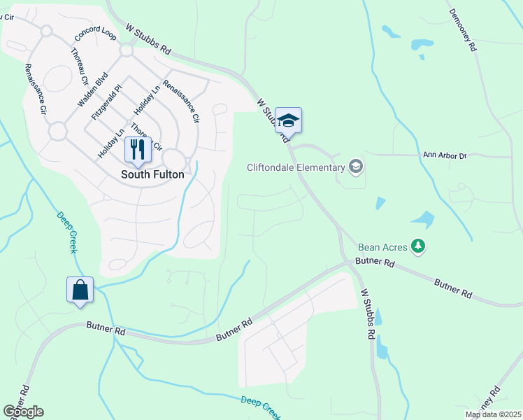 map of restaurants, bars, coffee shops, grocery stores, and more near 7162 Linden Drive in South Fulton