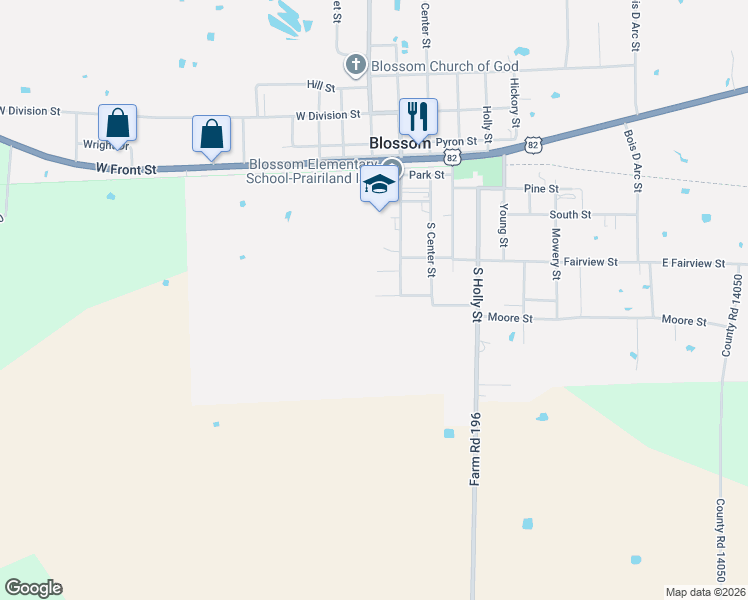 map of restaurants, bars, coffee shops, grocery stores, and more near 245 Elizabeth Lane in Blossom