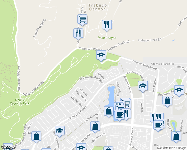 map of restaurants, bars, coffee shops, grocery stores, and more near 39 Aubrieta in Rancho Santa Margarita